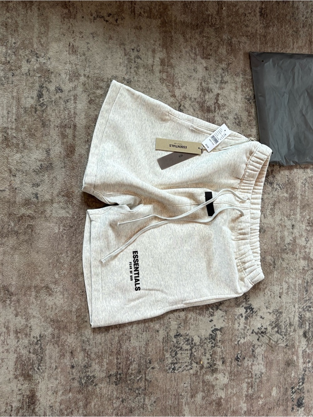 ESSENTIALS Heather Light Gray Cotton Drawstring Shorts